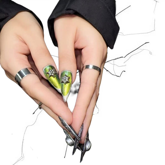 Gorgon Gaze - Green Cat Eye Gothic Stiletto Press On Nails