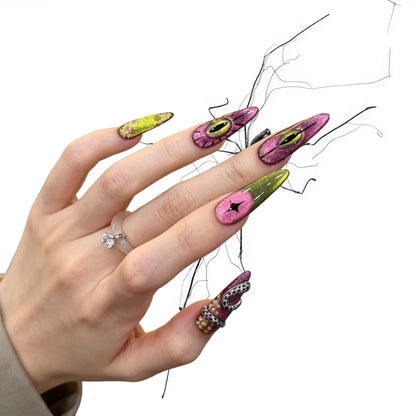Venom Serpent - Demon Eye Goth Stiletto Press On Nails