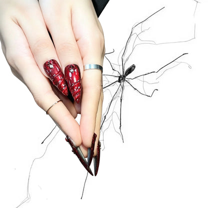 Blood Spiral - Crimson 3D Swirl Gothic Stiletto Press On Nails