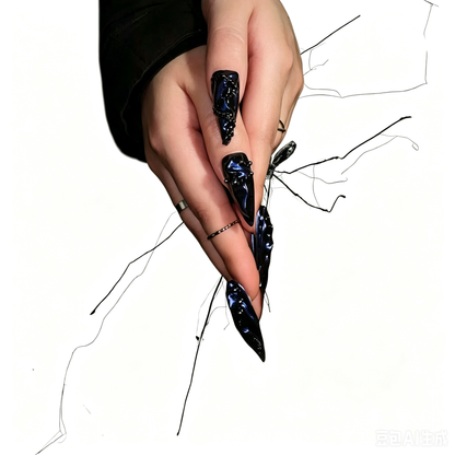 Nebula Ripple - Amethyst Galaxy Chain Gothic Stiletto Press On Nails