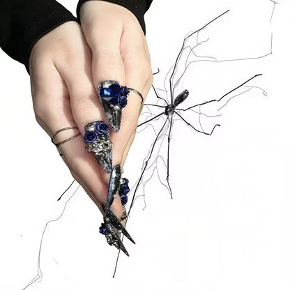 Midnight Sapphire - Sapphire Blue Spider Gothic Stiletto Press On Nails