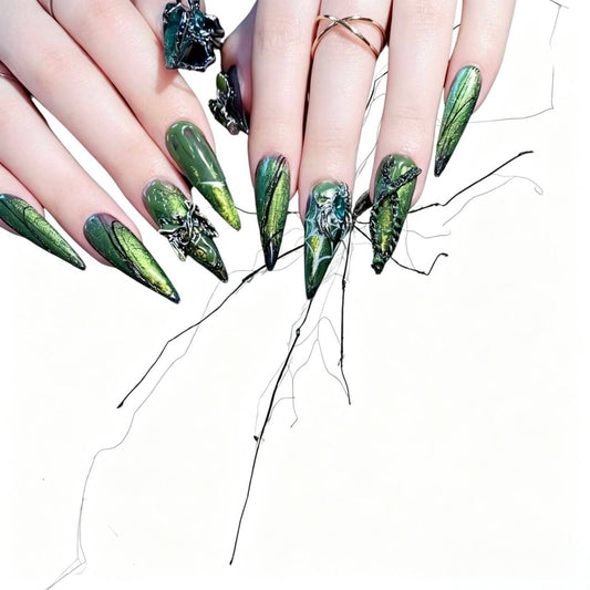 Toxic Widow - Venom Green Drip Spider Gothic Stiletto Press On Nails
