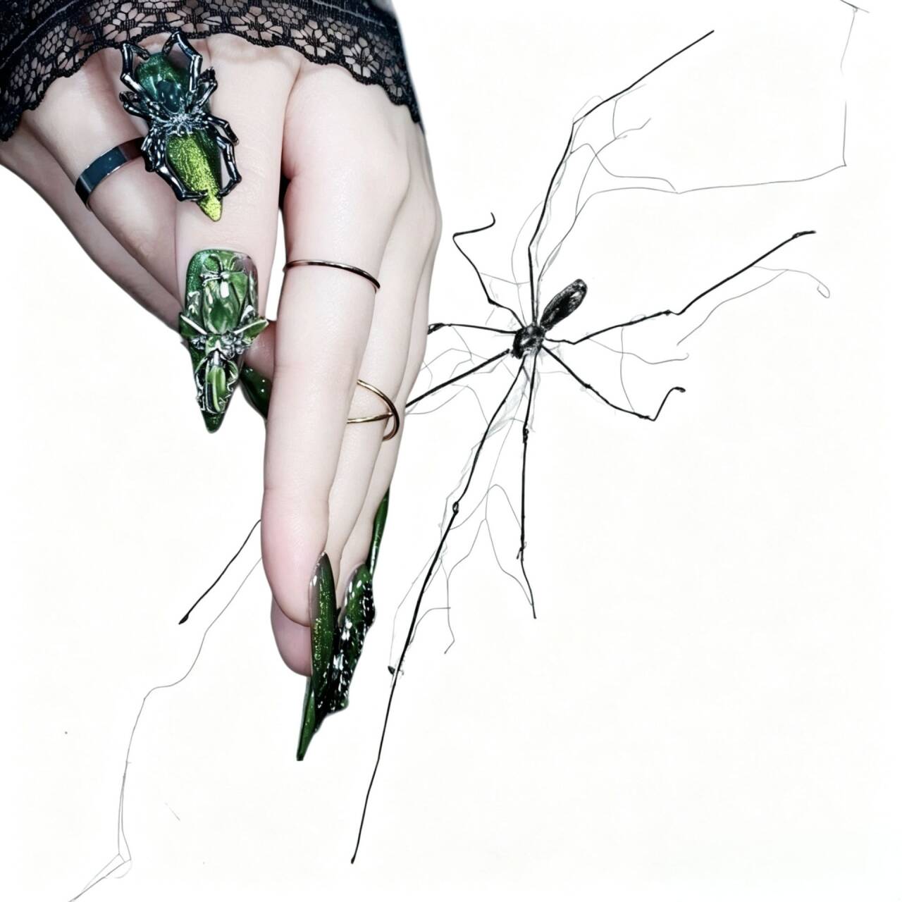 Toxic Widow - Venom Green Drip Spider Gothic Stiletto Press On Nails