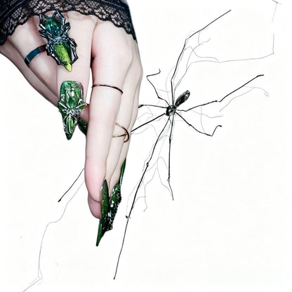 Toxic Widow - Venom Green Drip Spider Gothic Stiletto Press On Nails