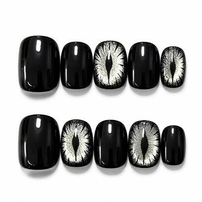 Shadow Pupil - Black Silver Evil Eye Gothic Square Press On Nails