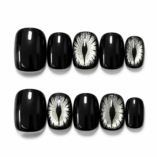 Shadow Pupil - Black Silver Evil Eye Gothic Square Press On Nails
