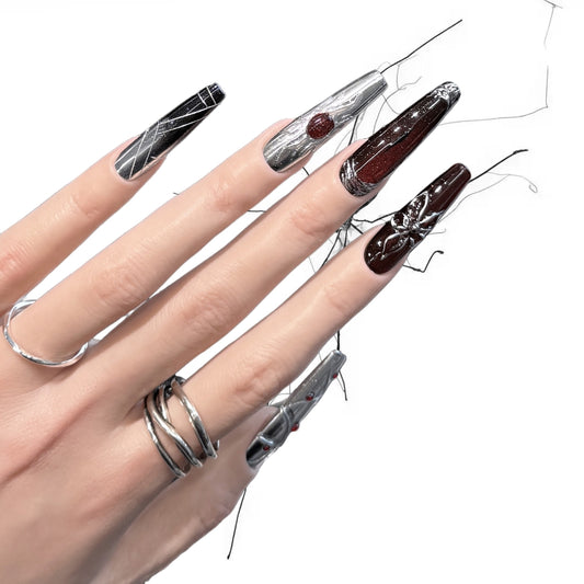 Widow’s Blood - Silver Spider Gothic Press On Nails