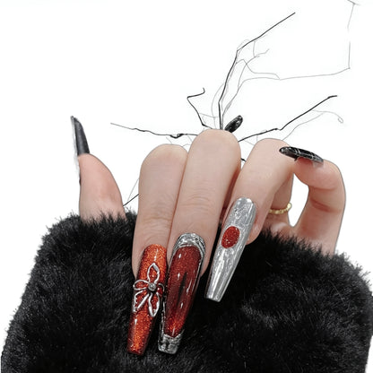 Widow’s Blood - Silver Spider Gothic Press On Nails