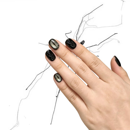 Shadow Pupil - Black Silver Evil Eye Gothic Square Press On Nails