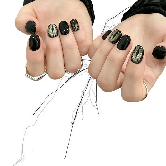 Shadow Pupil - Black Silver Evil Eye Gothic Square Press On Nails