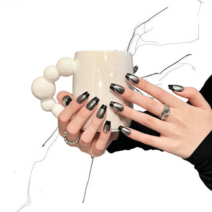 Silver Split - Chrome Silver Black Ombre Gothic Coffin Press On Nails