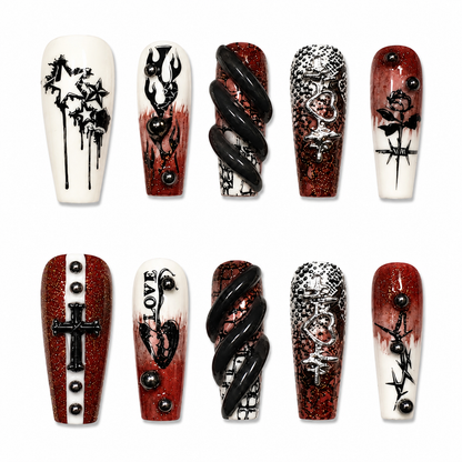 Rustic Darklove - Vintage Brown Rose Gothic Coffin Press On Nails