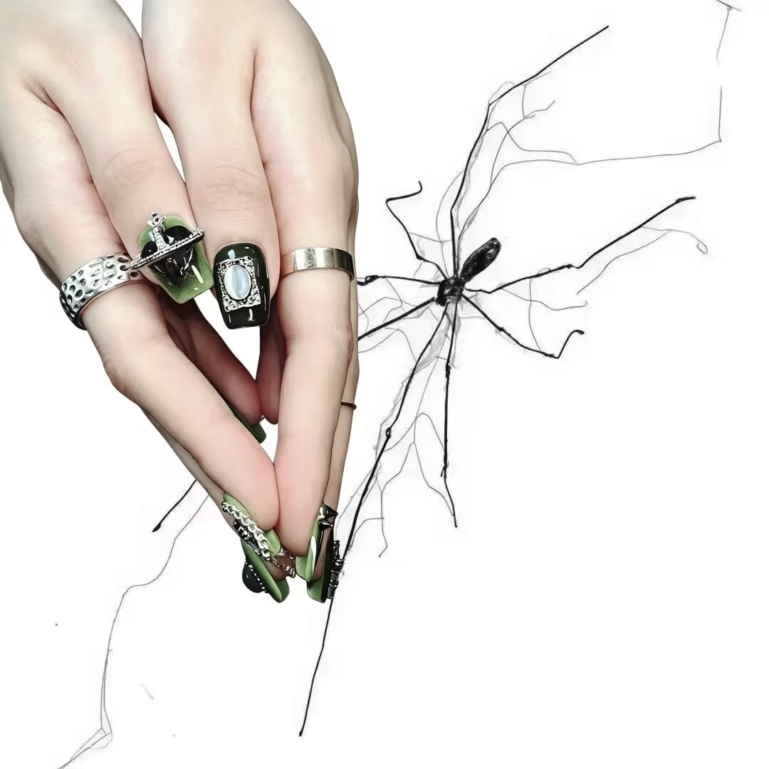 Toxic Planet Hex - Slime Ombre Opal Chain Gothic Press On Nails