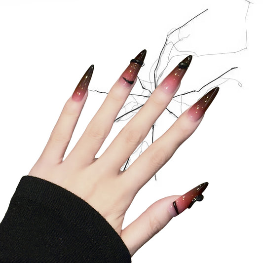 Blush Venom - Burgundy Pink Ombre 3D Snake Gothic Stiletto Press On Nails