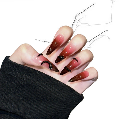 Blush Venom - Burgundy Pink Ombre 3D Snake Gothic Stiletto Press On Nails