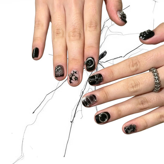 Chrome Sanctuary - Smoky Grey Marble Cross Gothic Square Press On Nails