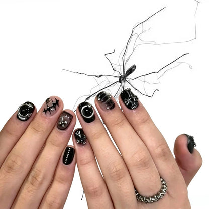 Chrome Sanctuary - Smoky Grey Marble Cross Gothic Square Press On Nails