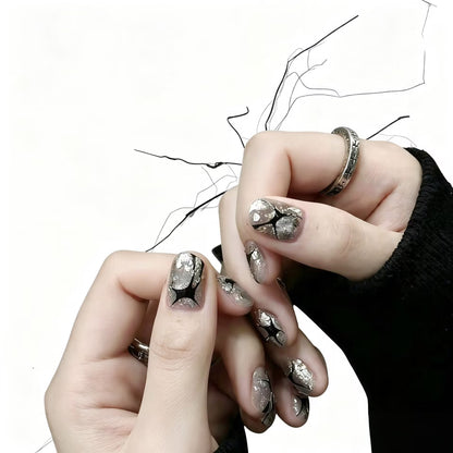 Lunar Noir Shard - Celestial Silver Star Gothic Press On Nails